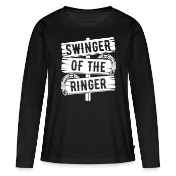 Jeu de lancer en fer à cheval Échangiste du lancer de sonneur - T-shirt manches longues Premium bio Femme - noir - Devant - Julia (174cm)