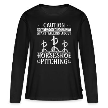 Horseshoe Pitching Game Caution start talking Toss - Frauen Premium Bio Langarmshirt - Schwarz - Vorne - Julia (174cm)