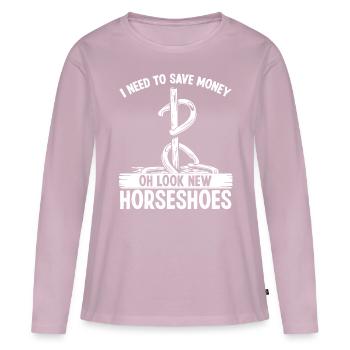 Jeu de lancer en fer à cheval J’ai besoin d’économiser de l’argent Toss - T-shirt manches longues Premium bio Femme - rose poudré - Devant - Julia (174cm)