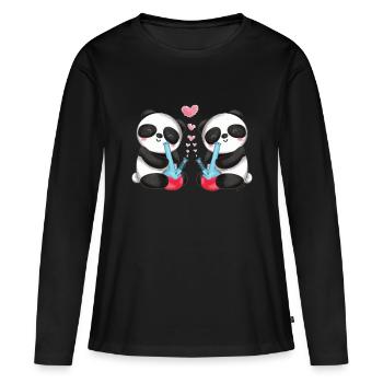 Panda Ours en amour Smoke Bong Mignon - T-shirt manches longues Premium bio Femme - noir - Devant - Julia (174cm)
