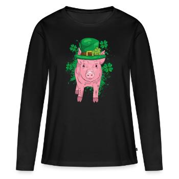 Glücksschwein Silvester - Frauen Premium Bio Langarmshirt - Schwarz - Vorne - Julia (174cm)