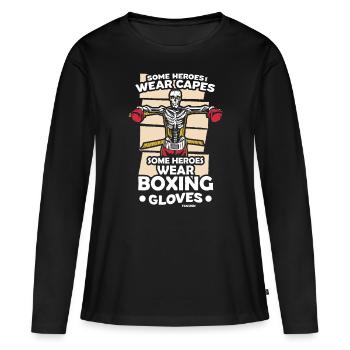 Certains héros portent des capes Certains héros portent de la boxe Glo - T-shirt manches longues Premium bio Femme - noir - Devant - Julia (174cm)
