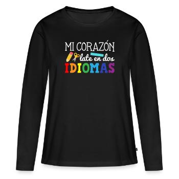 Mi corazon late en dos idiomas, bilingual Spanish - Frauen Premium Bio Langarmshirt - Schwarz - Vorne - Julia (174cm)