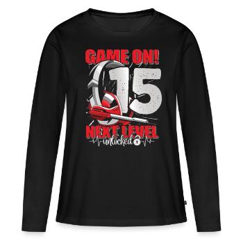 Next Level unlocked 15th Birthday Men's Gaming - Women's Premium Organic Long Sleeve Shirt - black - Front - Julia (174cm)
