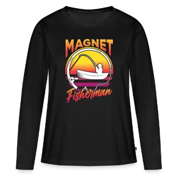 Pêche à l’aimant Pêche à l’aimant Pêche à l’aimant - T-shirt manches longues Premium bio Femme - noir - Devant - Julia (174cm)