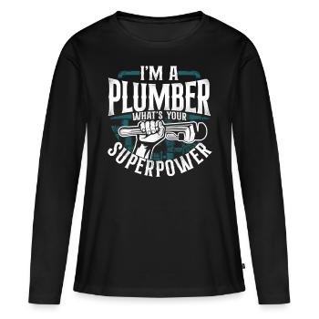 Plombier de plomberie vintage Je suis un - T-shirt manches longues Premium bio Femme - noir - Devant - Julia (174cm)