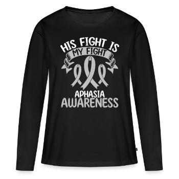 Mois du ruban aphasique Son combat est mon combat - T-shirt manches longues Premium bio Femme - noir - Devant - Julia (174cm)