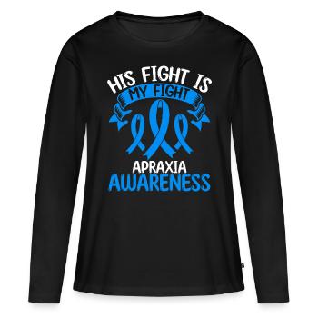Apraxia Ribbon Month His Fight is my Fight - Frauen Premium Bio Langarmshirt - Schwarz - Vorne - Julia (174cm)