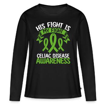 Celiac Disease Ribbon Month His Fight is my Fight - Women's Premium Organic Long Sleeve Shirt - black - Front - Julia (174cm)