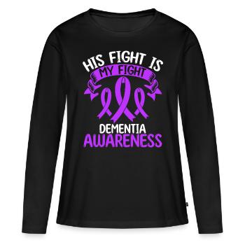 Mois du ruban de la démence Son combat est mon combat - T-shirt manches longues Premium bio Femme - noir - Devant - Julia (174cm)