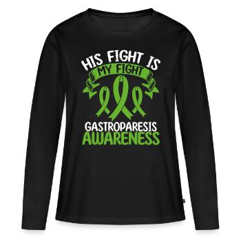Mois du ruban de gastroparésie Son combat est mon combat - T-shirt manches longues Premium bio Femme - noir - Devant - Julia (174cm)