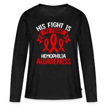 Mois du ruban de l’hémophilie Son combat est mon combat - T-shirt manches longues Premium bio Femme - noir - Devant - Julia (174cm)