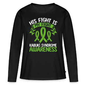 Kabuki Syndrome Ribbon Month His Fight is my Fight - Frauen Premium Bio Langarmshirt - Schwarz - Vorne - Julia (174cm)
