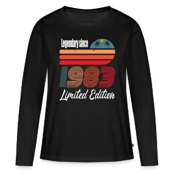 40e anniversaire né en 1983 Légendaire depuis 1983 - T-shirt manches longues Premium bio Femme - noir - Devant - Julia (174cm)