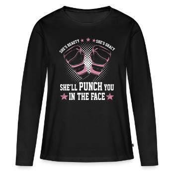Women Boxing Gloves Shell Punch You In The Face - Frauen Premium Bio Langarmshirt - Schwarz - Vorne - Julia (174cm)