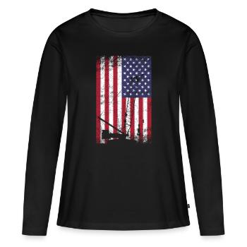 Crane operator american flag, crane operator - Frauen Premium Bio Langarmshirt - Schwarz - Vorne - Julia (174cm)