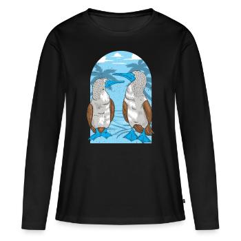 Seevögel Blaufußtölpel - Frauen Premium Bio Langarmshirt - Schwarz - Vorne - Julia (174cm)