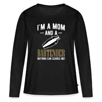 Dans Une maman et une chemise de barman - T-shirt manches longues Premium bio Femme - noir - Devant - Julia (174cm)