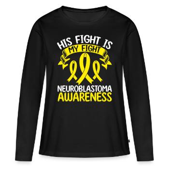 Mois du ruban du neuroblastome Son combat est mon combat - T-shirt manches longues Premium bio Femme - noir - Devant - Julia (174cm)