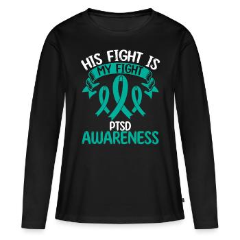 Mois du ruban du SSPT Son combat est mon combat - T-shirt manches longues Premium bio Femme - noir - Devant - Julia (174cm)