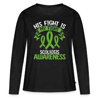 Mois du ruban de la scoliose Son combat est mon combat - T-shirt manches longues Premium bio Femme - noir - Devant - Julia (174cm)