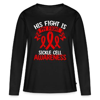 Mois du ruban drépanocytaire Son combat est mon combat - T-shirt manches longues Premium bio Femme - noir - Devant - Julia (174cm)