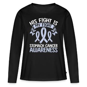 Stomach Cancer Ribbon Month His Fight is my Fight - Frauen Premium Bio Langarmshirt - Schwarz - Vorne - Julia (174cm)