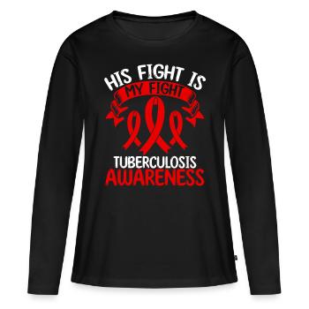 Mois du ruban contre la tuberculose Son combat est mon combat - T-shirt manches longues Premium bio Femme - noir - Devant - Julia (174cm)