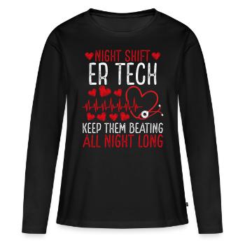 Technicienne de salle d’urgence de nuit Infirmière en salle d’urgence - T-shirt manches longues Premium bio Femme - noir - Devant - Julia (174cm)