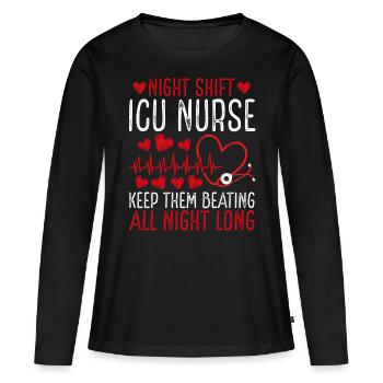 Night Shift ICU Nurse Keep them beating - Frauen Premium Bio Langarmshirt - Schwarz - Vorne - Julia (174cm)