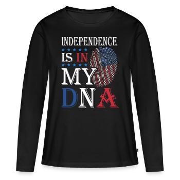 L’indépendance est dans mon ADN 4 juillet - T-shirt manches longues Premium bio Femme - noir - Devant - Julia (174cm)