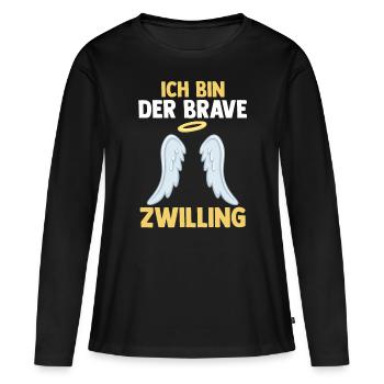 Zwillingsgeschwister Braver Zwilling Zwillinge - Frauen Premium Bio Langarmshirt - Schwarz - Vorne - Julia (174cm)