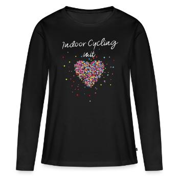 Indoor Cycling mit Herz Fitnessstudio - Frauen Premium Bio Langarmshirt - Schwarz - Vorne - Julia (174cm)