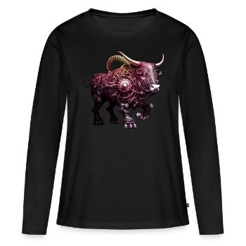 Orné Steampunk Bull détaillé complexe Cool Art - T-shirt manches longues Premium bio Femme - noir - Devant - Julia (174cm)