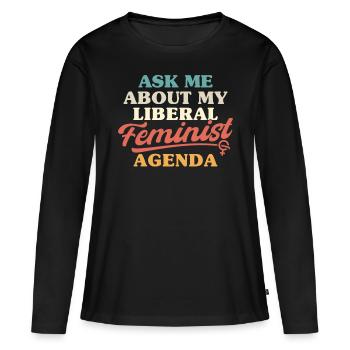 Posez-moi des questions sur ma féministe libérale - T-shirt manches longues Premium bio Femme - noir - Devant - Julia (174cm)