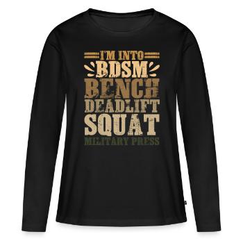 Im dans BDSM banc squat soulevé de terre presse militaire17 - T-shirt manches longues Premium bio Femme - noir - Devant - Julia (174cm)