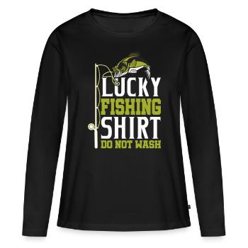 tee de pêche chanceux ne pas laver les pêcheurs - T-shirt manches longues Premium bio Femme - noir - Devant - Julia (174cm)