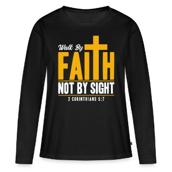 Marchez par la foi, pas par la vue - T-shirt manches longues Premium bio Femme - noir - Devant - Julia (174cm)