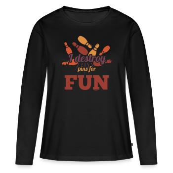 Je détruis des quilles pour m’amuser en jouant aux quilles - T-shirt manches longues Premium bio Femme - noir - Devant - Julia (174cm)