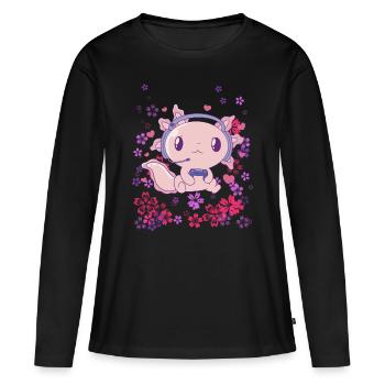 Gaming Axolotl mit Headset - Frauen Premium Bio Langarmshirt - Schwarz - Vorne - Julia (174cm)