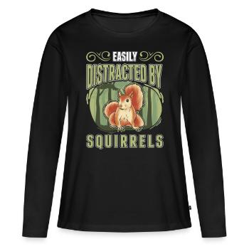 Facilement distrait par les écureuils Eichhörnchen - T-shirt manches longues Premium bio Femme - noir - Devant - Julia (174cm)