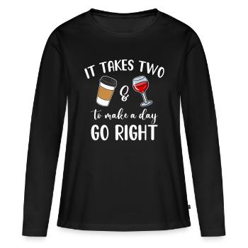 Il faut être deux pour qu’une journée aille bien Café & Vin - T-shirt manches longues Premium bio Femme - noir - Devant - Julia (174cm)