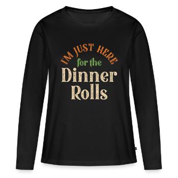 Je suis juste ici pour les petits pains drôle de Thanksgiv - T-shirt manches longues Premium bio Femme - noir - Devant - Julia (174cm)