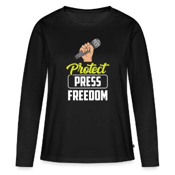 Protège la liberté de la presse Droit de la presse Journaliste - T-shirt manches longues Premium bio Femme - noir - Devant - Julia (174cm)