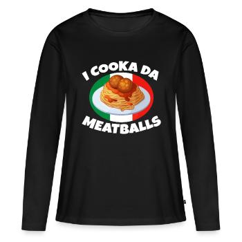 Cooka Da Meatball Drôle Tendance Argot italien Ita - T-shirt manches longues Premium bio Femme - noir - Devant - Julia (174cm)