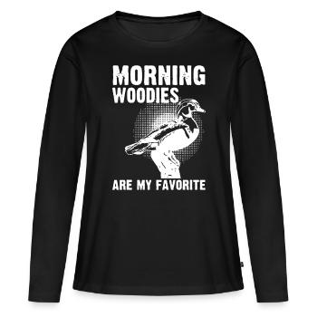 Les Woodies du matin de la chasse au canard drôle sont mes préférés - T-shirt manches longues Premium bio Femme - noir - Devant - Julia (174cm)