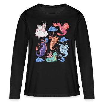 Flug Der Drachen Niedliche Elementare Mythische - Frauen Premium Bio Langarmshirt - Schwarz - Vorne - Julia (174cm)