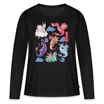 Flug Der Drachen Niedliche Elementare Mythische - Frauen Premium Bio Langarmshirt - Schwarz - Vorne - Julia (174cm)