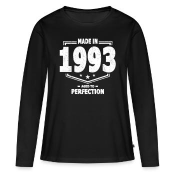 30. Geburtstag Made in 1993 Aged to Perfection - Frauen Premium Bio Langarmshirt - Schwarz - Vorne - Julia (174cm)