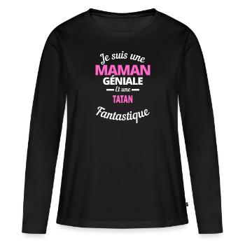 Je suis une Maman géniale Et une tatan - T-shirt manches longues Premium bio Femme - noir - Devant - Julia (174cm)